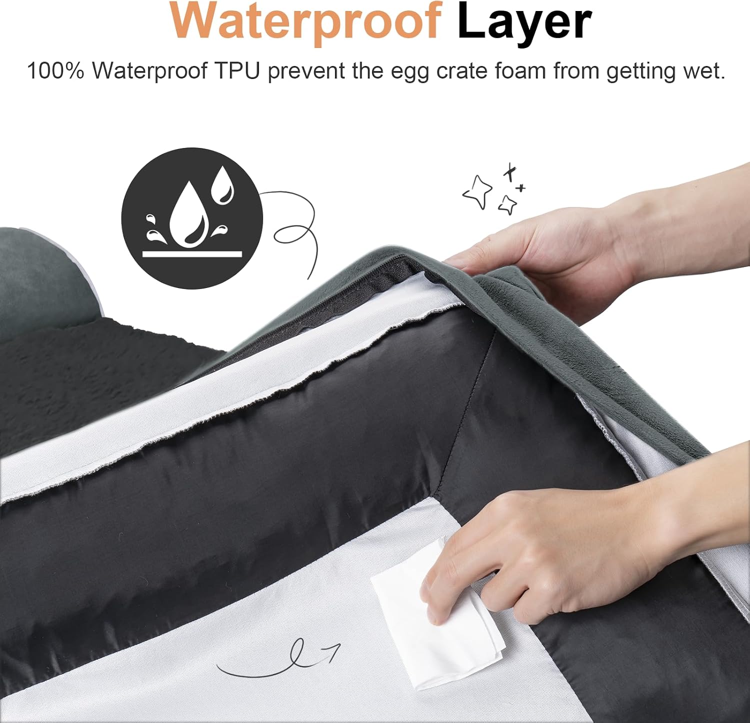 Large Dog Bed Orthopedic Washable: Jumbo Dog Bed Bolster Extra Large Dogs Egg Crate Foam Sofa Couch Waterproof Removable Cover - Dark Grey
