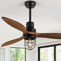 WWM 52 in Farmhouse Outdoor Ceiling Fan with Light, Modern Bedroom Fans with Remote, 3 Wood Blades Industrial Outdoor Ceiling Fans for Patios with Reversible Motor