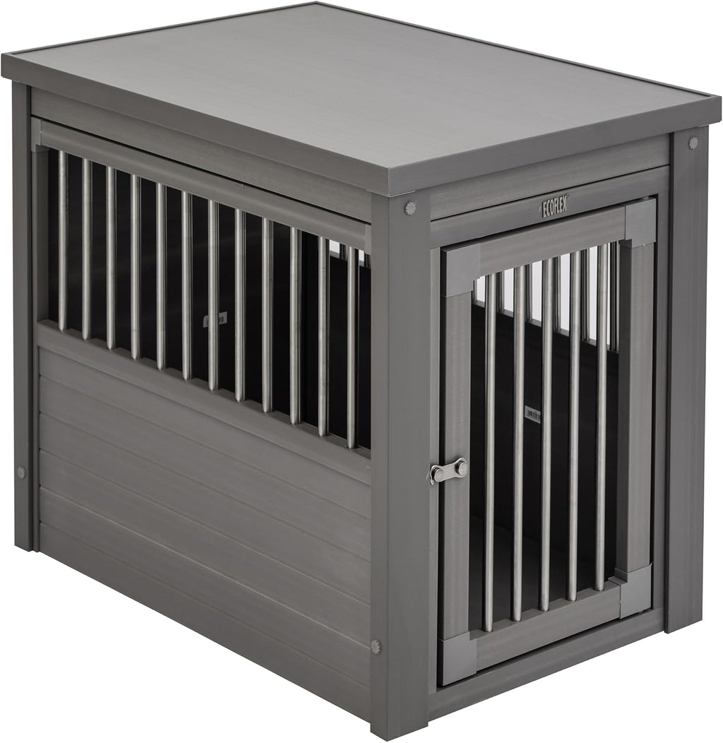 New Age Pet ECOFLEX InnPlace Dog Crate & End Table, Furniture-Style Indoor Kennel for Crate-Trained Dogs, Stainless Steel Spindles, 10-Year Warranty. 4 Colors, 4 Sizes