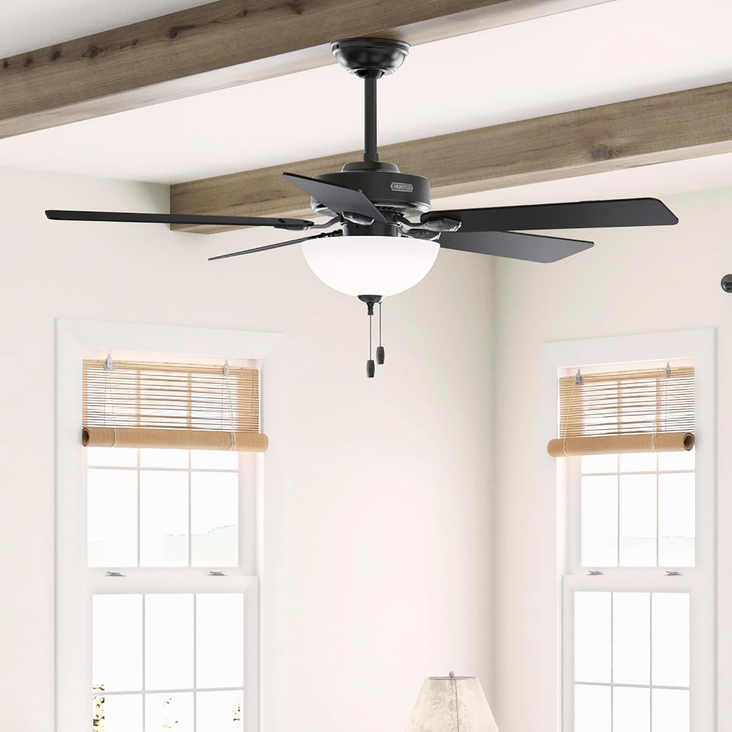 Hunter Fan 52 Inch Casual Matte Black Finish Indoor Ceiling Fan with LED Light Kit and Pull Chain (Renewed)