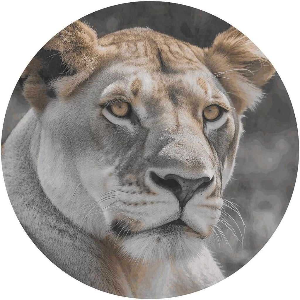 Lioness with Blue Green Eyes Coral Velvet Round Floor Mat Non-Slip Bath Rug Floor Covering for Bathroom Vanity Guest Suite & Vacation Home