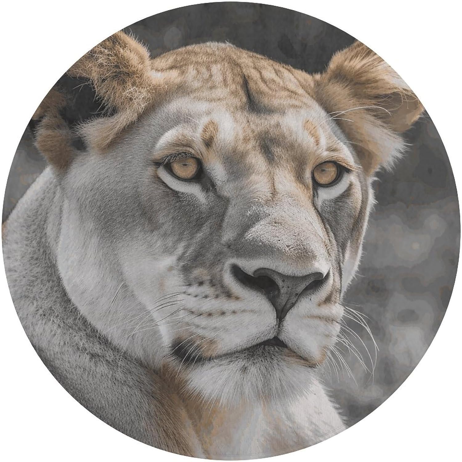 Lioness with Blue Green Eyes Coral Velvet Round Floor Mat Non-Slip Bath Rug Floor Covering for Bathroom Vanity Guest Suite & Vacation Home
