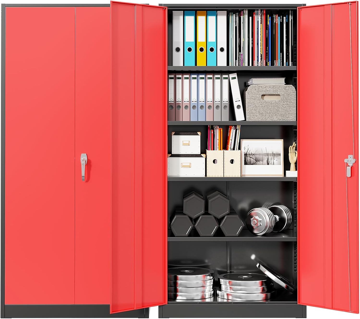 Bonusall 72' Metal Garage Storage Cabinet， Heavy-Duty Steel Cabinet with 2 Locking Doors & 5 Adjustable Shelves for Home