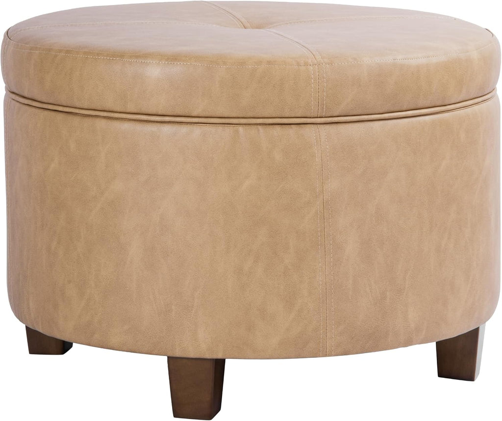 HomePop 24' Large Leatherette Storage Ottoman - Sand Faux Leather