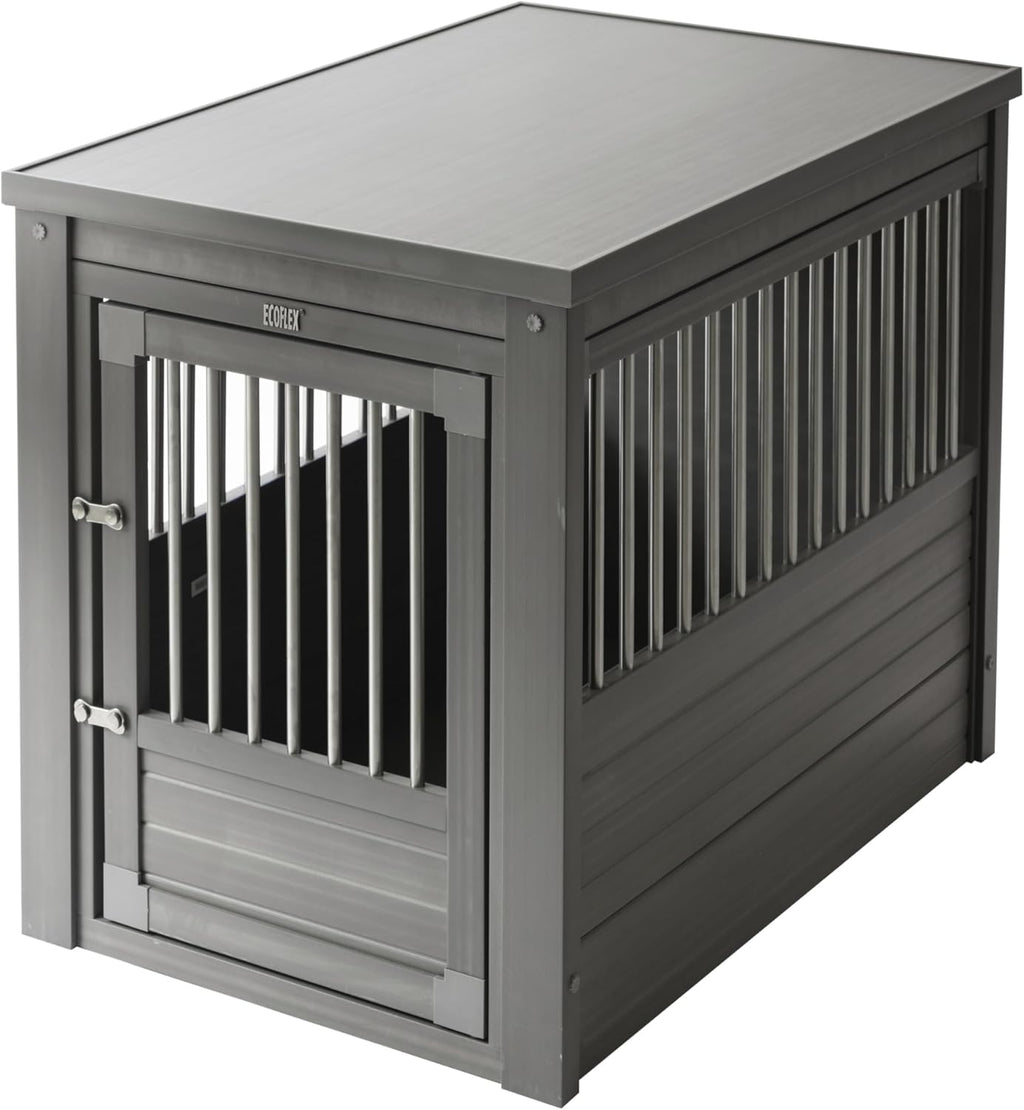 New Age Pet ECOFLEX InnPlace Dog Crate & End Table, Indoor Furniture Style Pet Kennel for Small, Medium, Large & XL Dogs, Durable Composite, Grey, X-Large