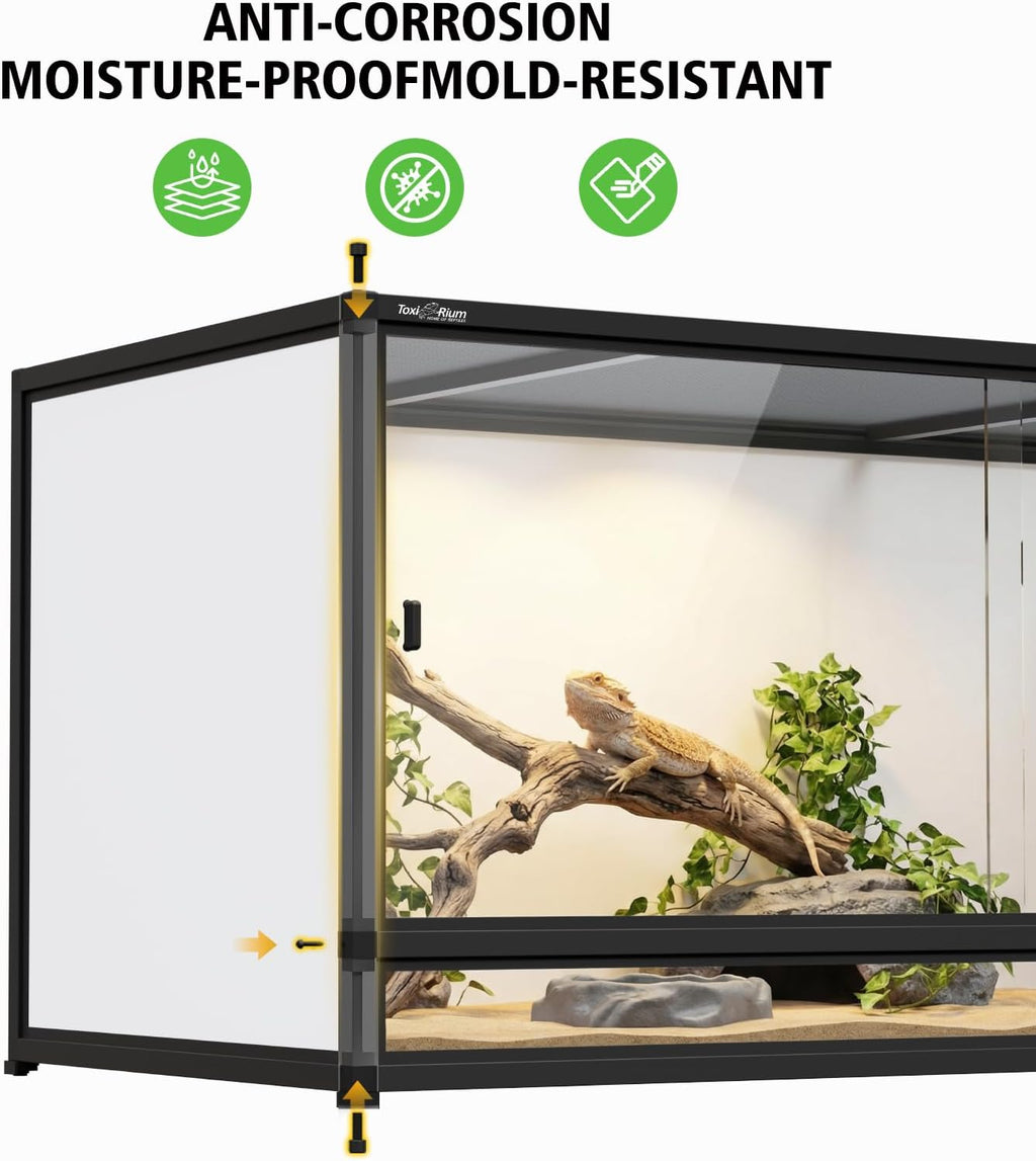 120 Gallon PVC Reptile Enclosure 48'x24'x24' – Large Reptile Tank with Front Sliding Glass Doors & Lock, for Bearded Dragon, Ball Python, Snake