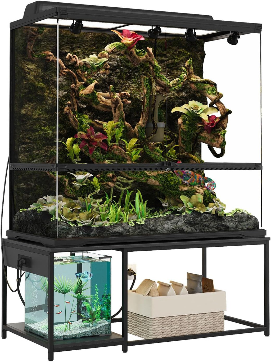 120 Gallon Reptile Tank Stand – 48'x24' Terrarium Stand for Stacked 4x2x2 PVC Tanks, Chameleon Cage, Ball Python Tank, Lizard Tank & Tall Reptile Enclosure with Power Outlets (Only Stand)