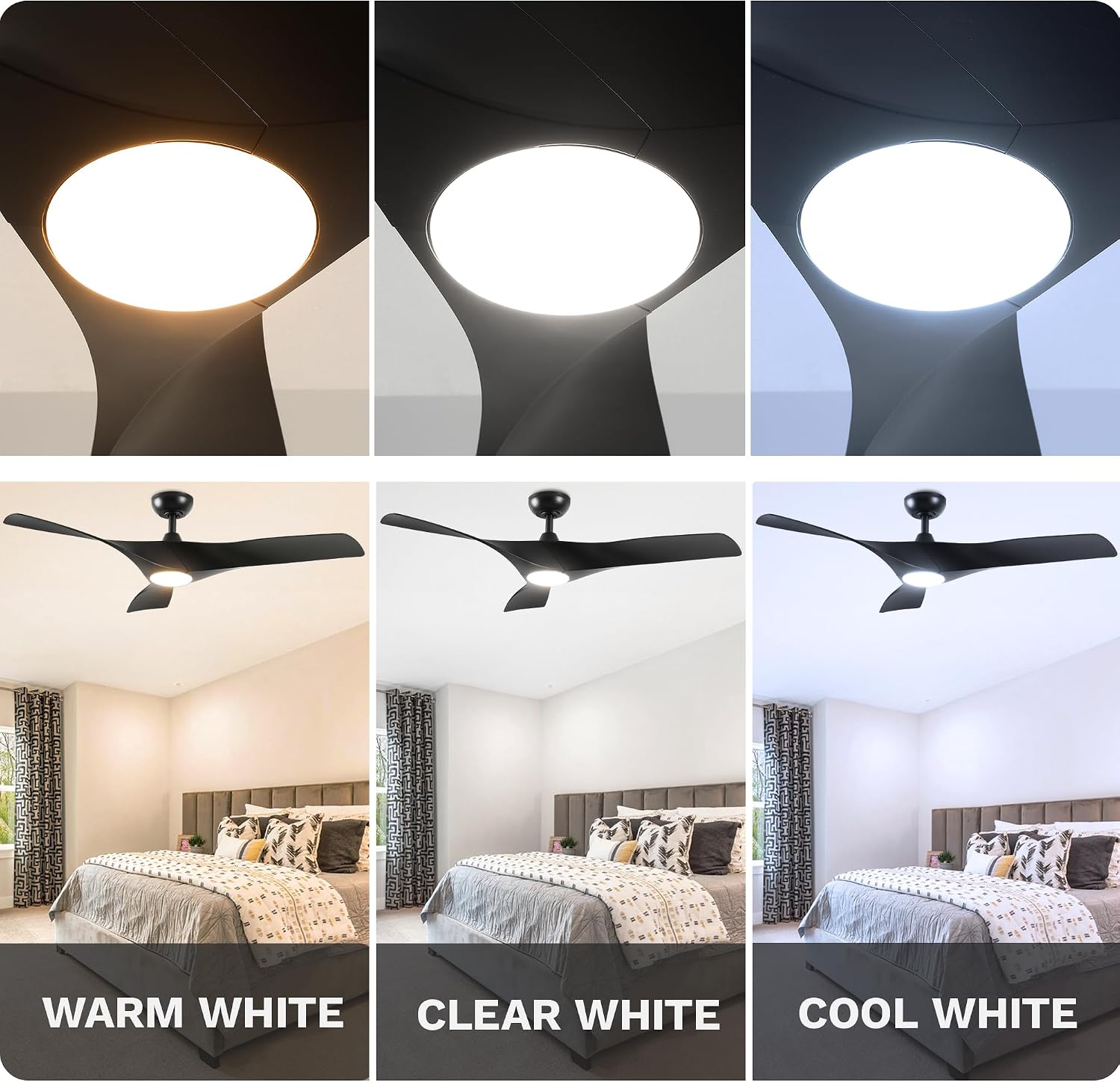 DWVO Ceiling Fan with Light, 52' Ceiling Fan with Remote, LED Tri-Color Temperature, 3 Blade Ceiling Fans Reversible 6 Speeds w/Quiet DC Motor for Bedroom, Living Room, Dining Room, Patio