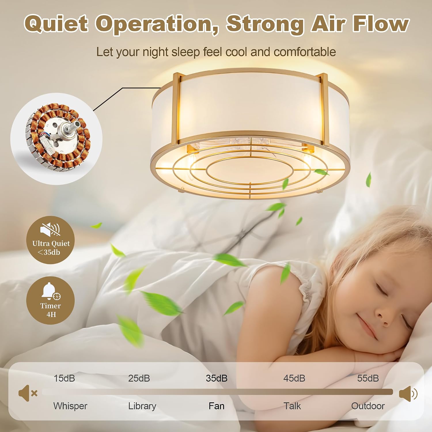 Gold Fandelier Ceiling Fan with Light,Boho Chandelier Caged Ceiling Fan with Light,Mid-Century E26 App Remote Low Profile for Bedroom Living Room (Gold-1)