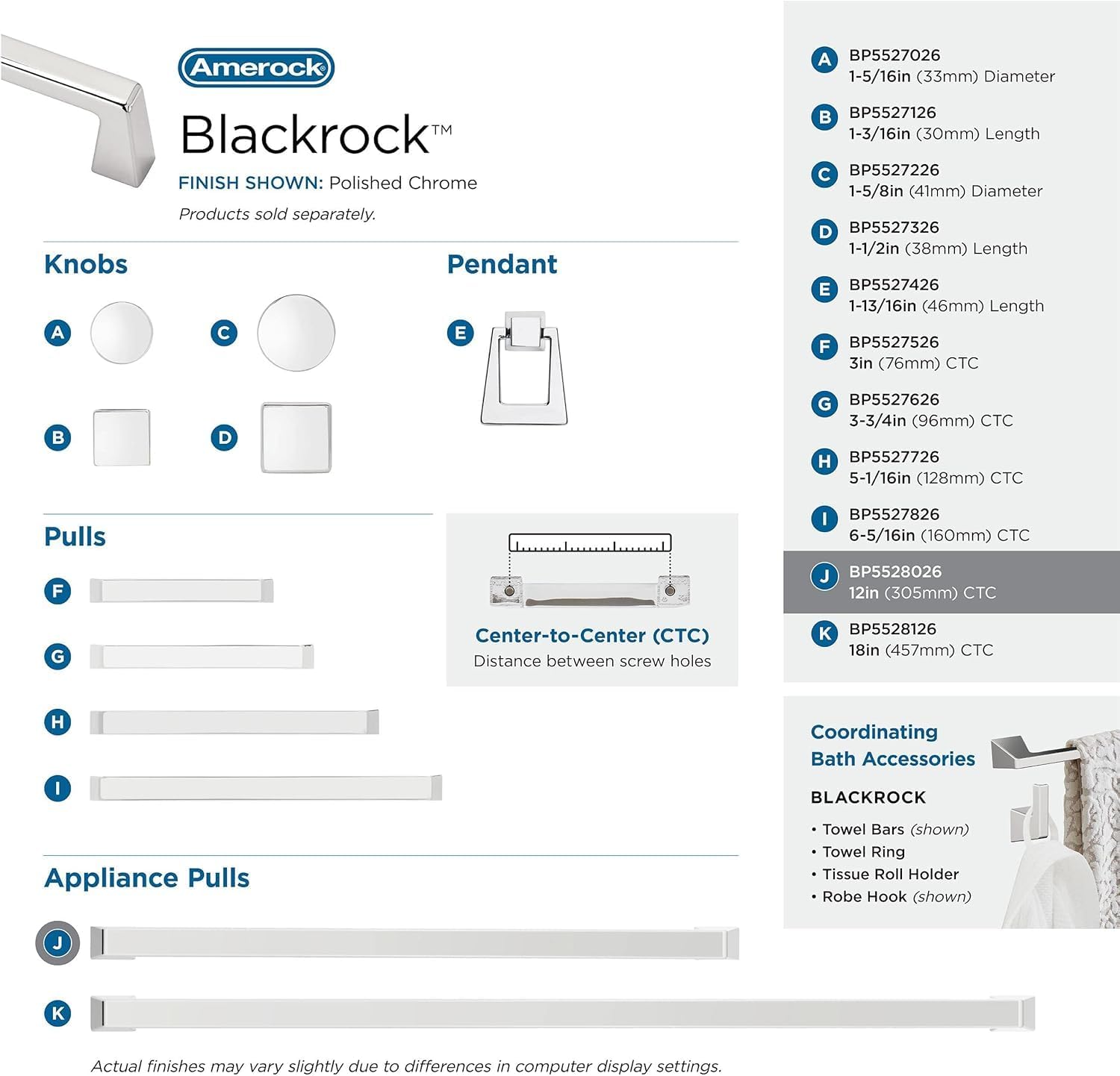 Amerock | Oversized Cabinet Hardware/Appliance Handle Pull | Polished Chrome | 12 inch (305 mm) Center-to-Center Drawer Pull | Blackrock | Kitchen and Bath Hardware | Furniture Hardware