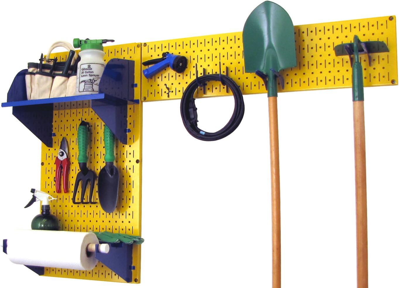 Wall Control Pegboard Garden Supplies Storage and Organization Garden Tool Organizer Kit with Yellow Pegboard and Blue Accessories