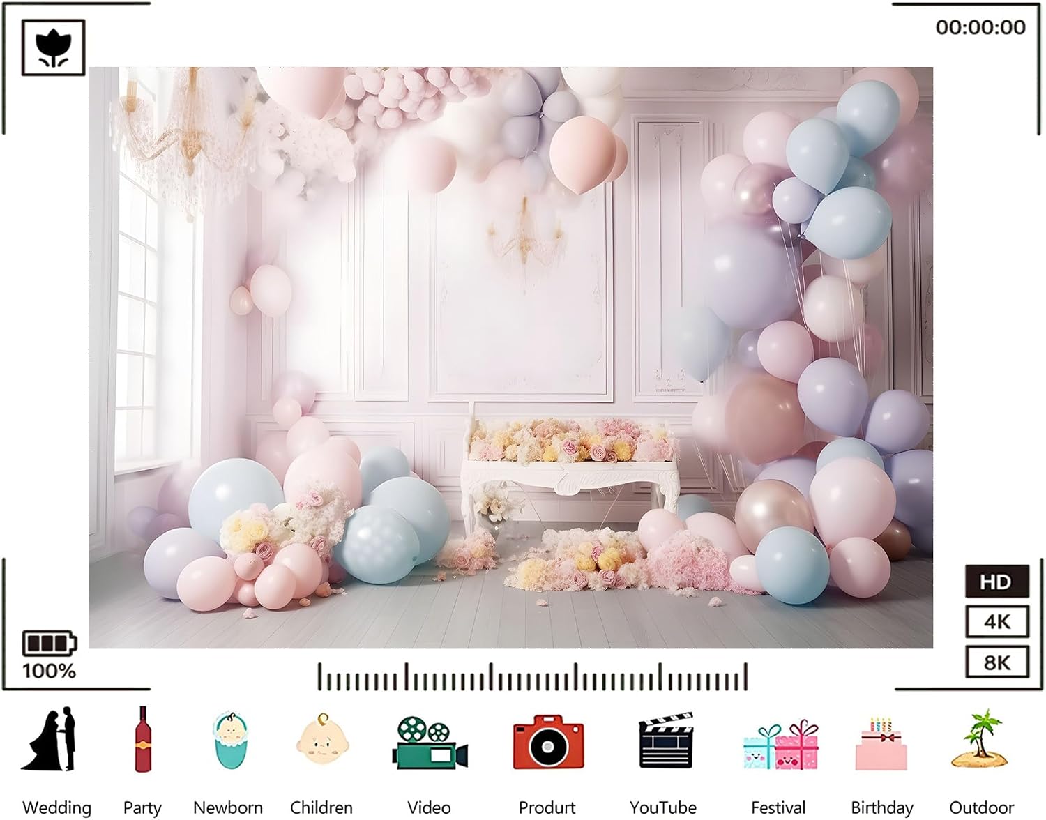 Trykid 20x10ft Pastel Balloon Arch Backdrop Soft Blue Pink Floral Whimsical Photography Background for Baby Shower Birthday Event Party Decoration Photo Booth Prop Fabric