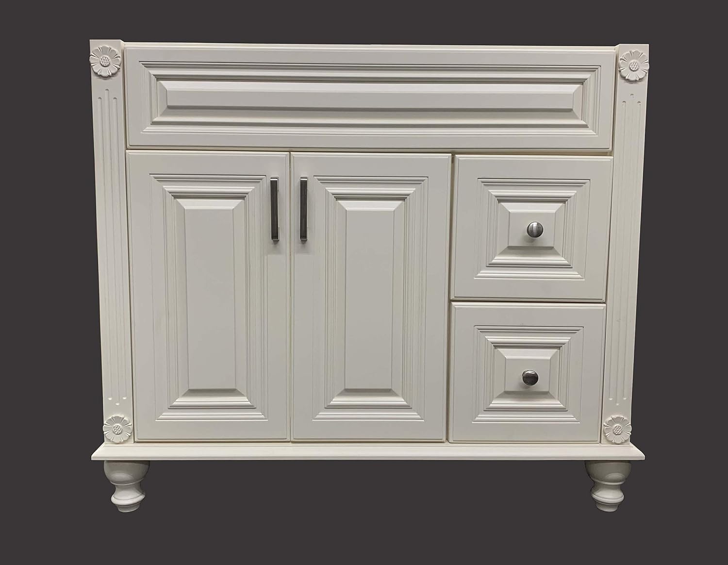Antique White Solid Wood Single Bathroom Vanity Base Cabinet 36' W x 21' D x 32' H (Right Drawers)