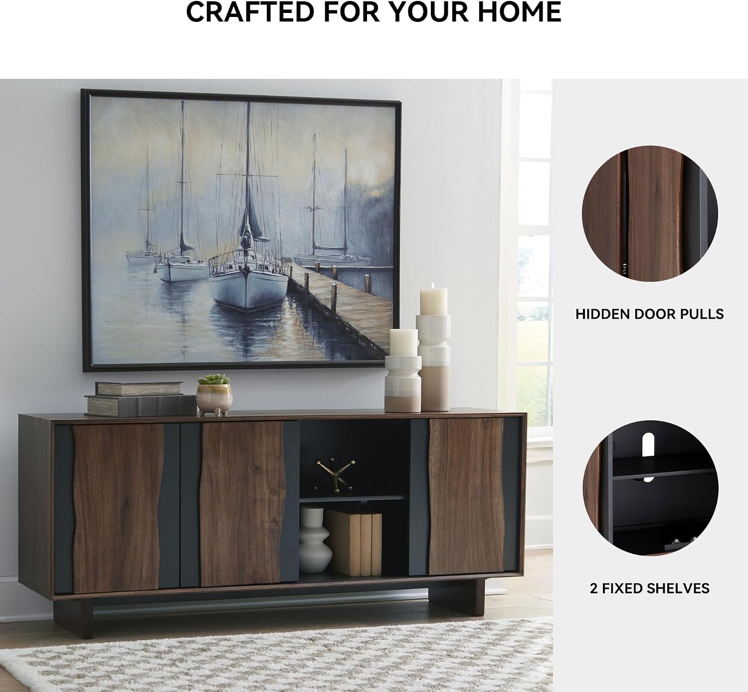 Signature Design by Ashley Welby Accent Cabinet, 71' Live Edge Storage Cabinet, Crafted with Acacia Wood, Acacia Veneer and Engineered Wood, Modern TV Stand Console, Brown/Charcoal