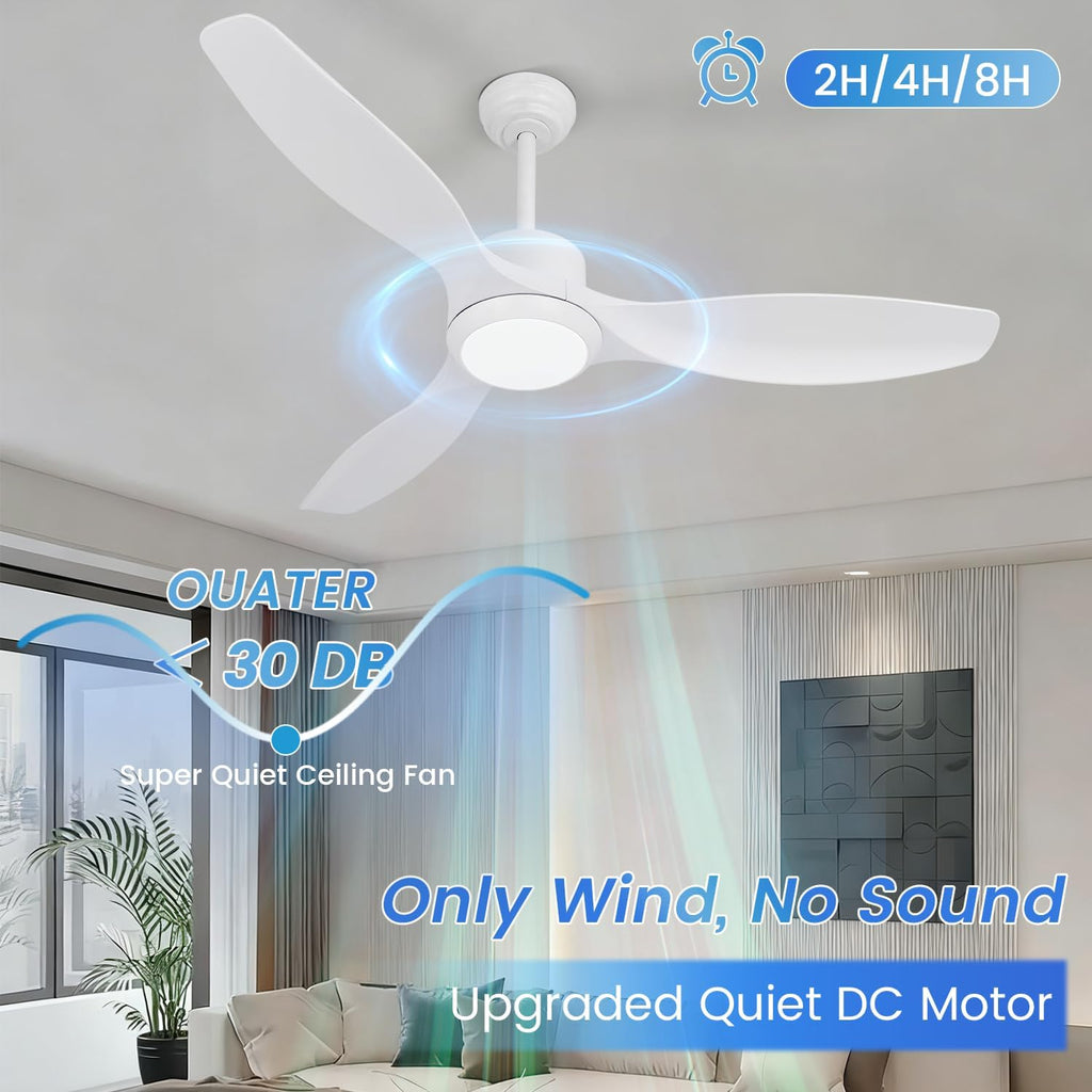 White Ceiling Fan with Light, 52' Outdoor Ceiling Fans with Lights and Remote, 3 Color Light, 6 Speed, DC Motor, for Bedroom/Outdoor/Patios, White