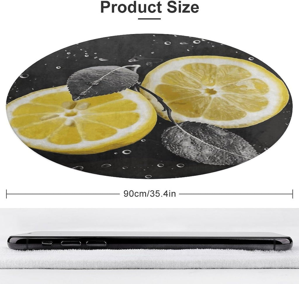 Lemon with on Black and White Coral Velvet Round Floor Mat Non-Slip Bath Rug Floor Covering for Bathroom Vanity Guest Suite & Vacation Home