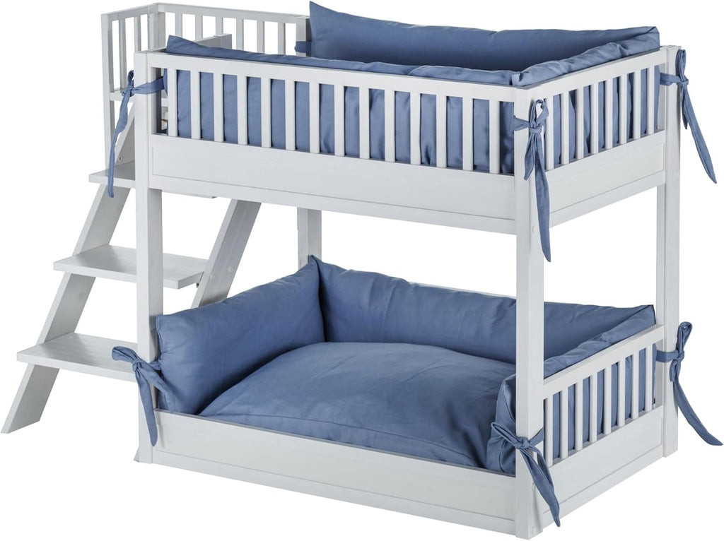 New Age Pet ECOFLEX Aspen Dog Bunk Bed in Antique White, Memory Foam Cushions, Wide Stairs, Non Toxic, Easy Assembly