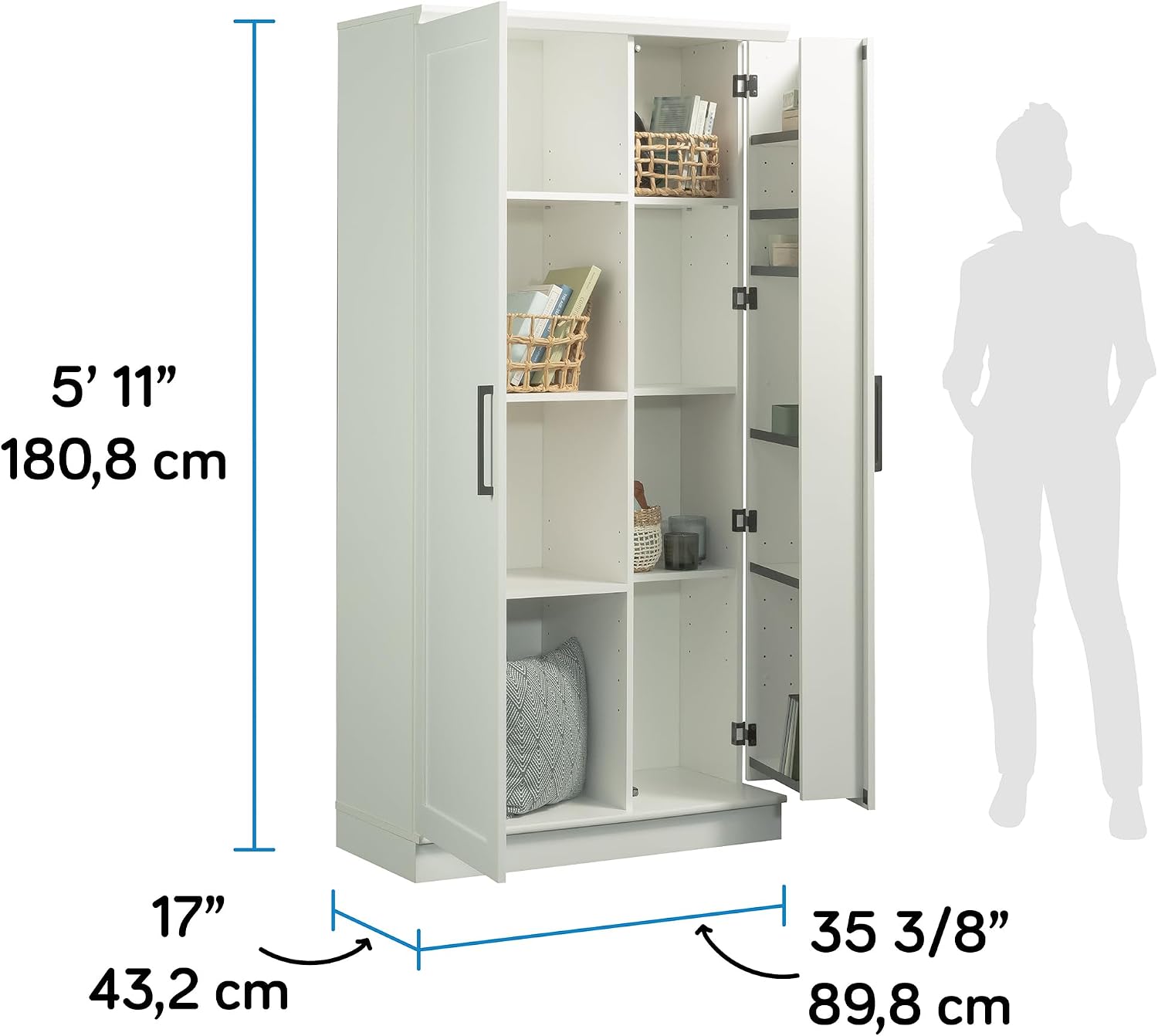 Sauder HomePlus Kitchen Storage Pantry Cabinet with Swing Door Storage and Adjustable Shelves, in Soft White finish