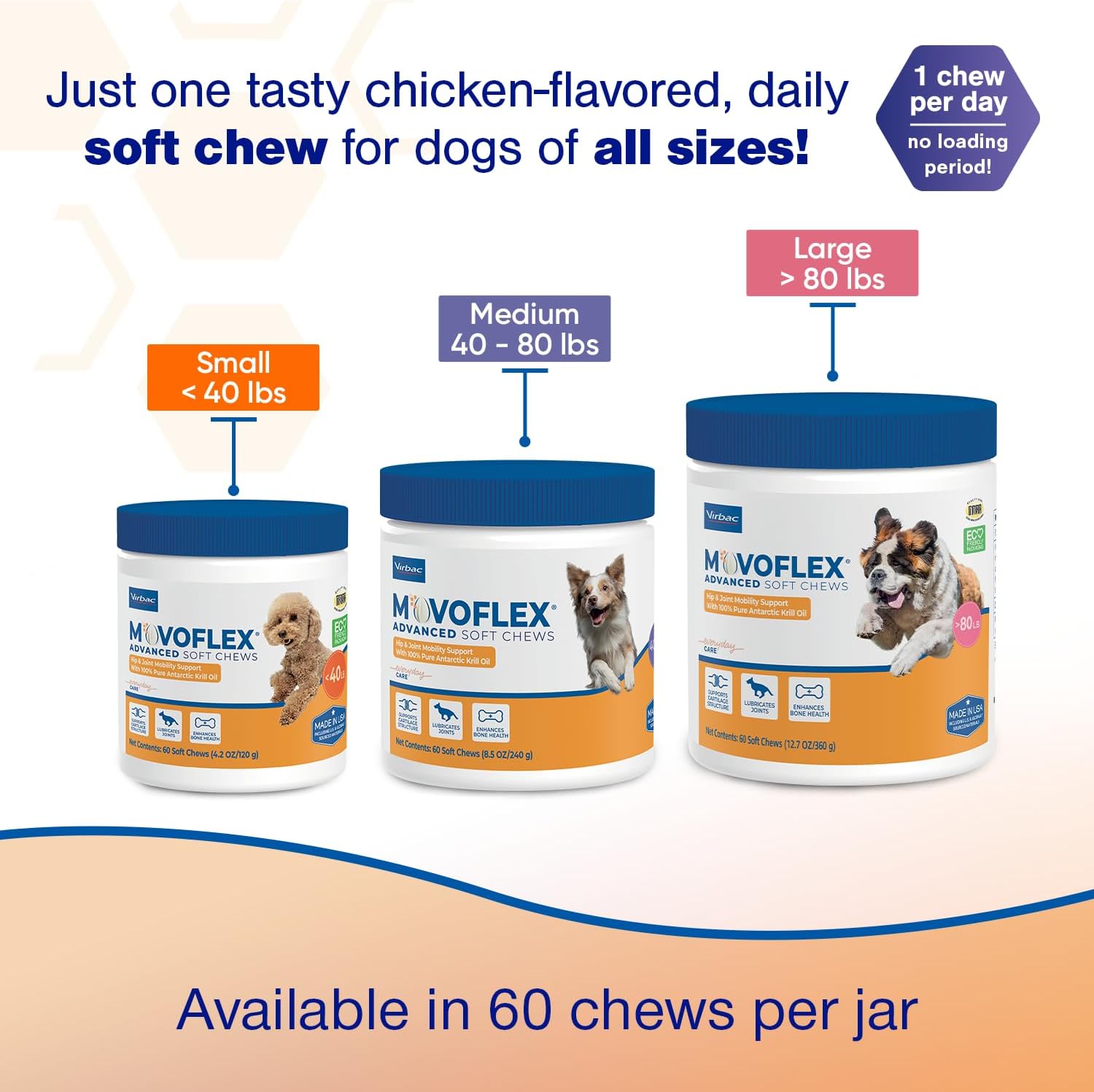 MOVOFLEX Advanced Soft Chews Hip and Joint Support Supplement for Large Dogs - 120 Count by Virbac