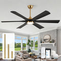 60 Inch Outdoor Ceiling Fan with Lights, Black Gold Smart Fan with Remote Alexa Control, 6 Solid Wood Blades, High CFM Quiet DC Motor, Damp Rated for Patios, Indoor Living Rooms, Gazebo