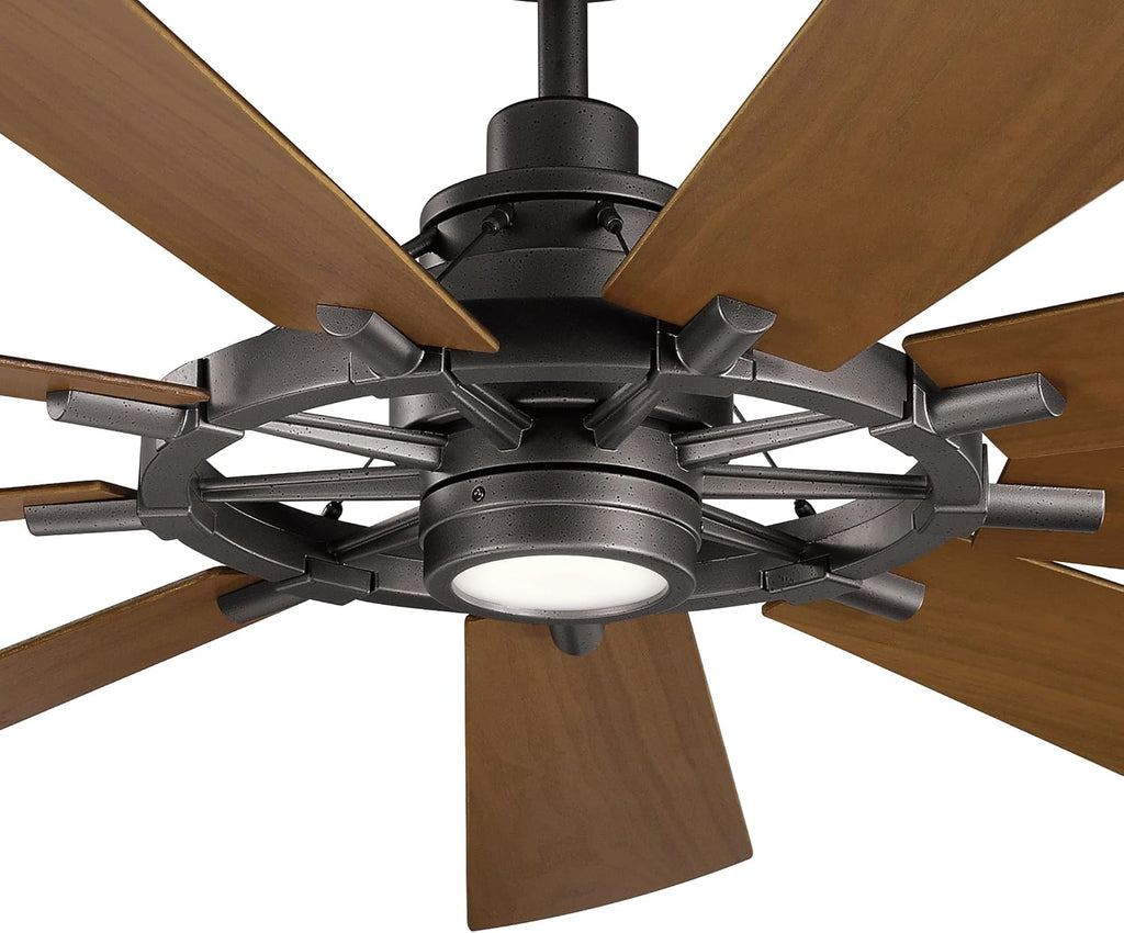 Kichler Gentry XL 65' Ceiling Fan with Lights, 1-Light LED, 3000K, 9-Blade Modern Industrial Fan for Bedroom in Anvil Iron, (65' W x 16.5' H), 300265AVI