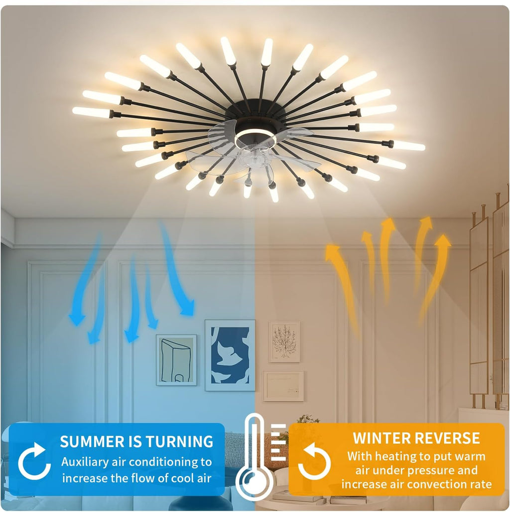 39' Modern Ceiling Fan with Lights,3-Color Dimmable LED, Low Profile Ceiling Fans with 6-Speed Quiet Motor,Flush Mount Ceiling Fan and Remote Control for Living Room,Dining Room,Bedroom
