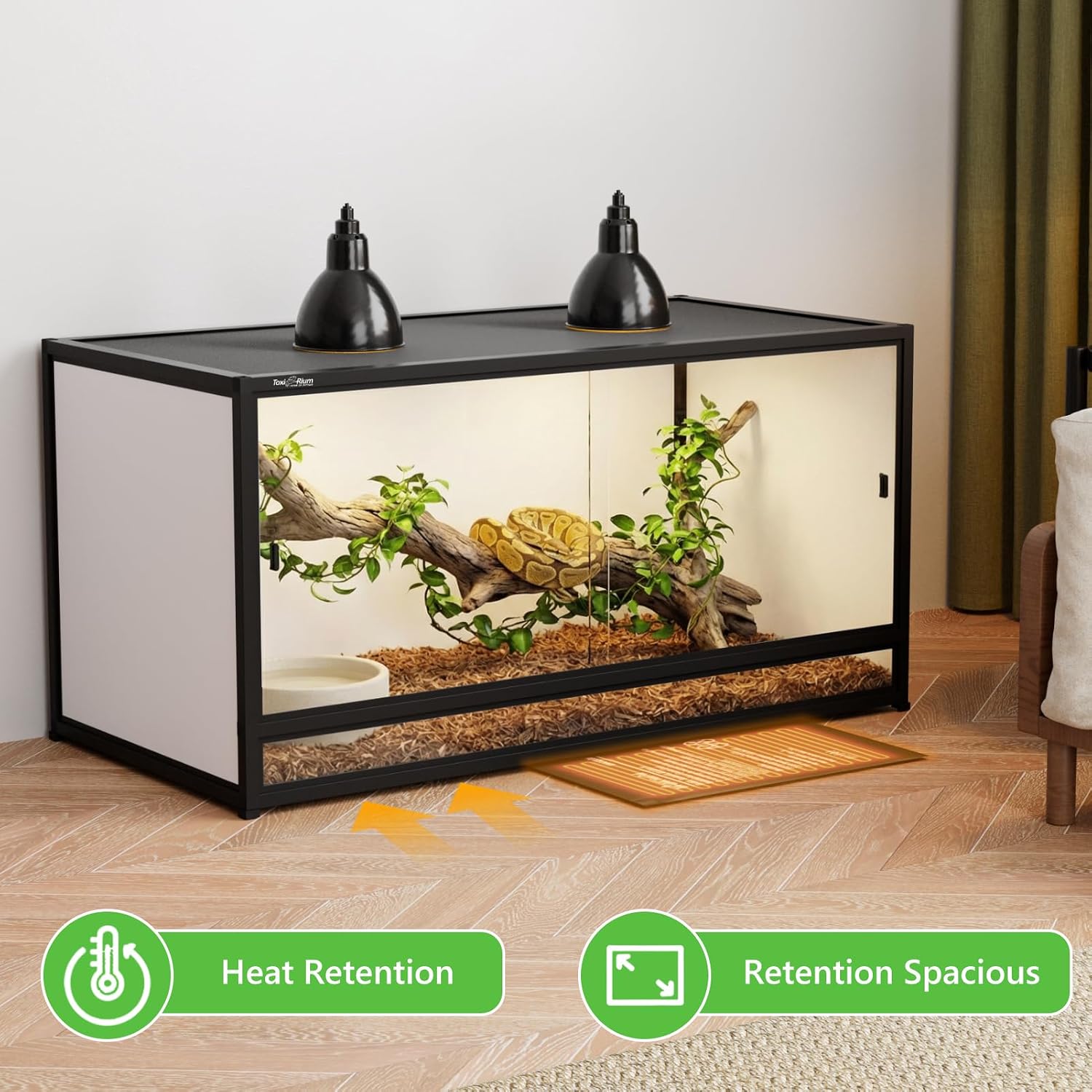 120 Gallon PVC Reptile Enclosure 48'x24'x24' – Large Reptile Tank with Front Sliding Glass Doors & Lock, for Bearded Dragon, Ball Python, Snake