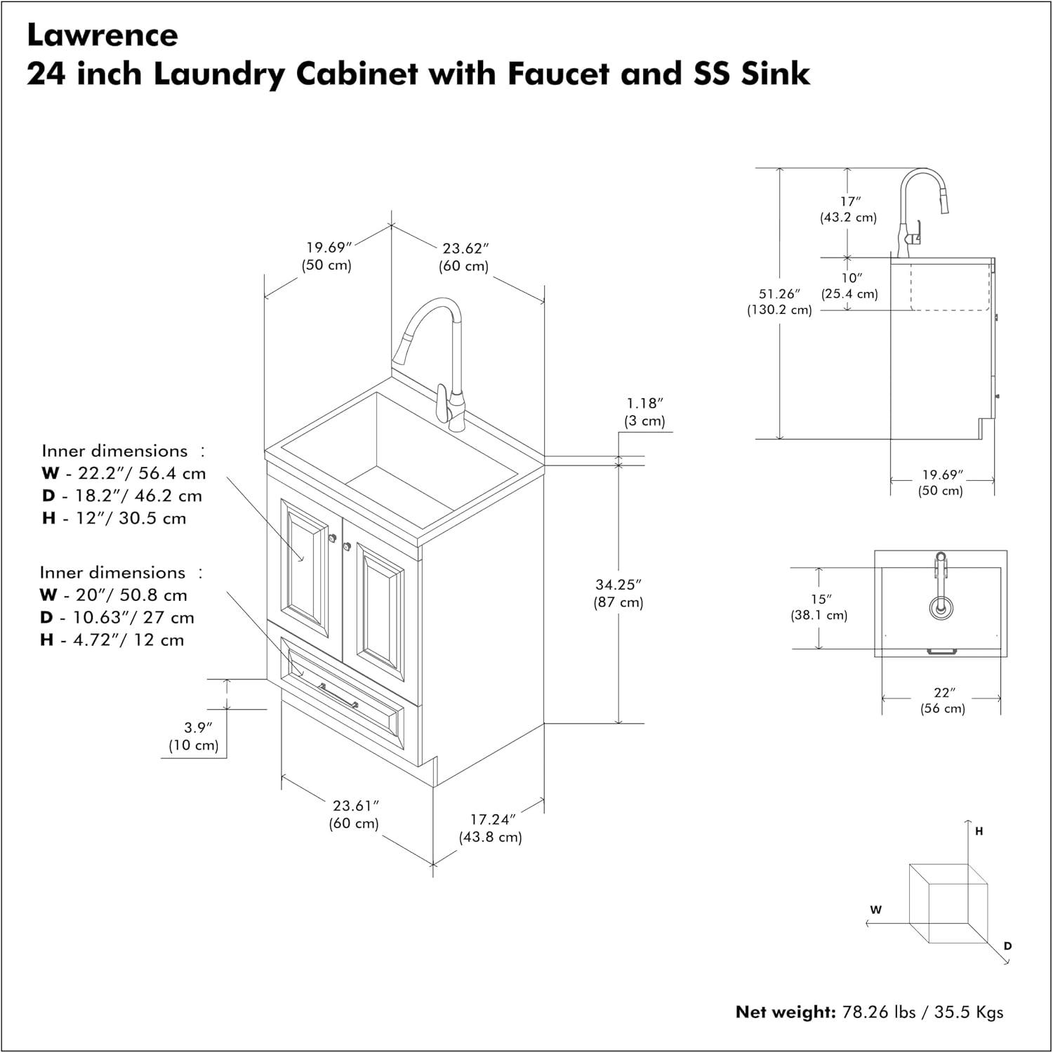 SIMPLIHOME Lawrence All-in-One 24 inch Wide Utility Sink and Laundry Cabinet in Pure White Finish, Transitional Stainless Steel Sink Cabinet for Laundry Rooms with High-Arch Brushed Nickel Faucet