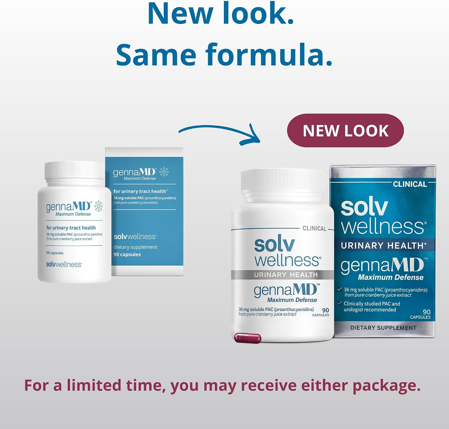 Solv Wellness GennaMD Cranberry Supplement for Urinary Tract Health Support - Advanced 36 mg Soluble PAC from 100% Cranberry Juice Extract - Small, Easy-to-Swallow Capsules - 90 Capsules