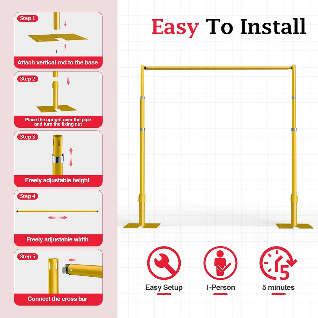 EMART Pipe and Drape Backdrop Stand Kit, 8.9ftx10ft Heavy Duty Adjustable Photo Background, Metal Frame with Flat Base for Wedding, Birthday Party, Banquet Decorations - Gold
