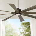 Possini Euro Design 70' Defender Large Farmhouse Rustic Indoor Outdoor Ceiling Fan 8 Blade LED Light Remote Control Oil Rubbed Bronze Motor Oak Finish Blades Bedroom Patio Living Room Damp Rated