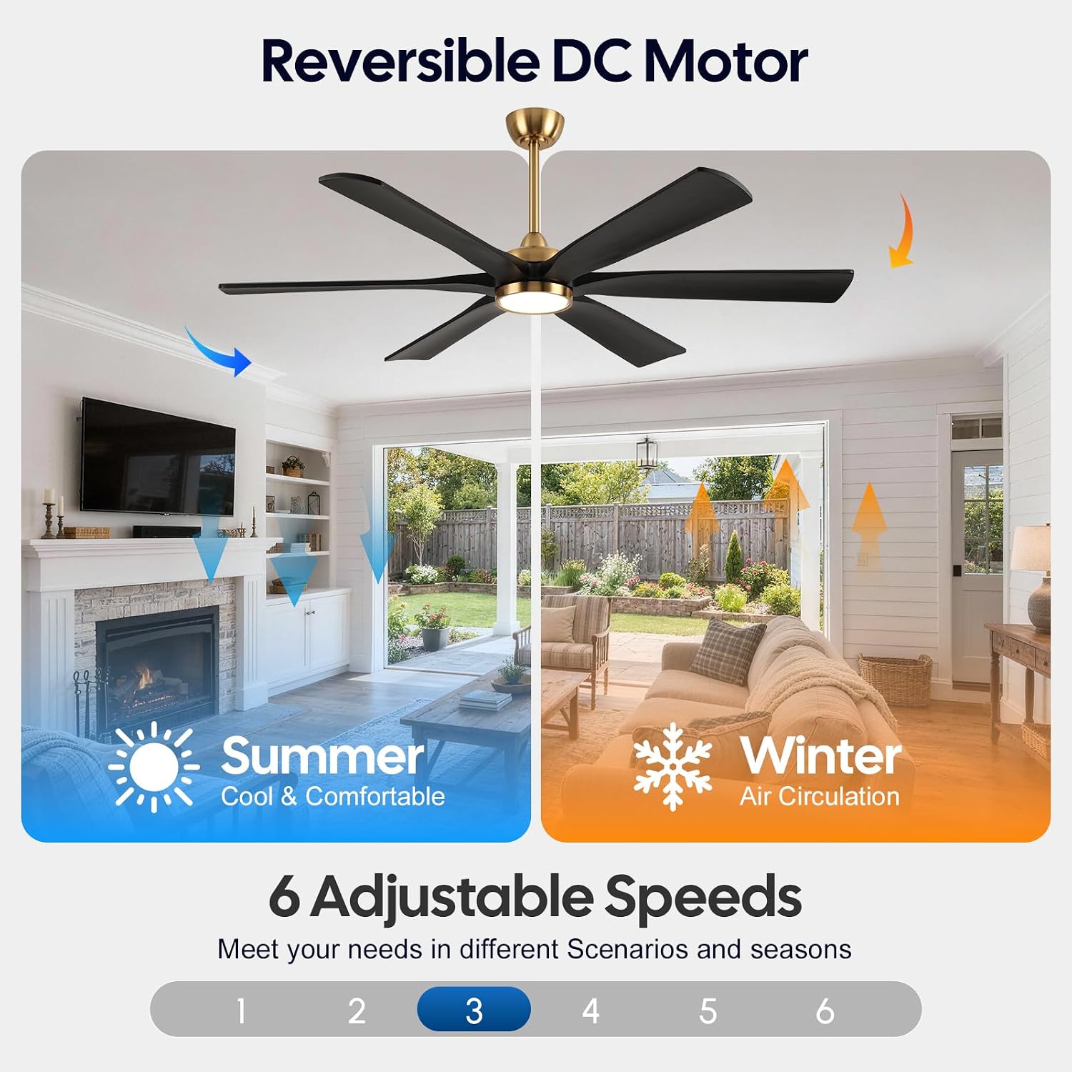 60 Inch Outdoor Ceiling Fan with Lights, Black Gold Smart Fan with Remote Alexa Control, 6 Solid Wood Blades, High CFM Quiet DC Motor, Damp Rated for Patios, Indoor Living Rooms, Gazebo