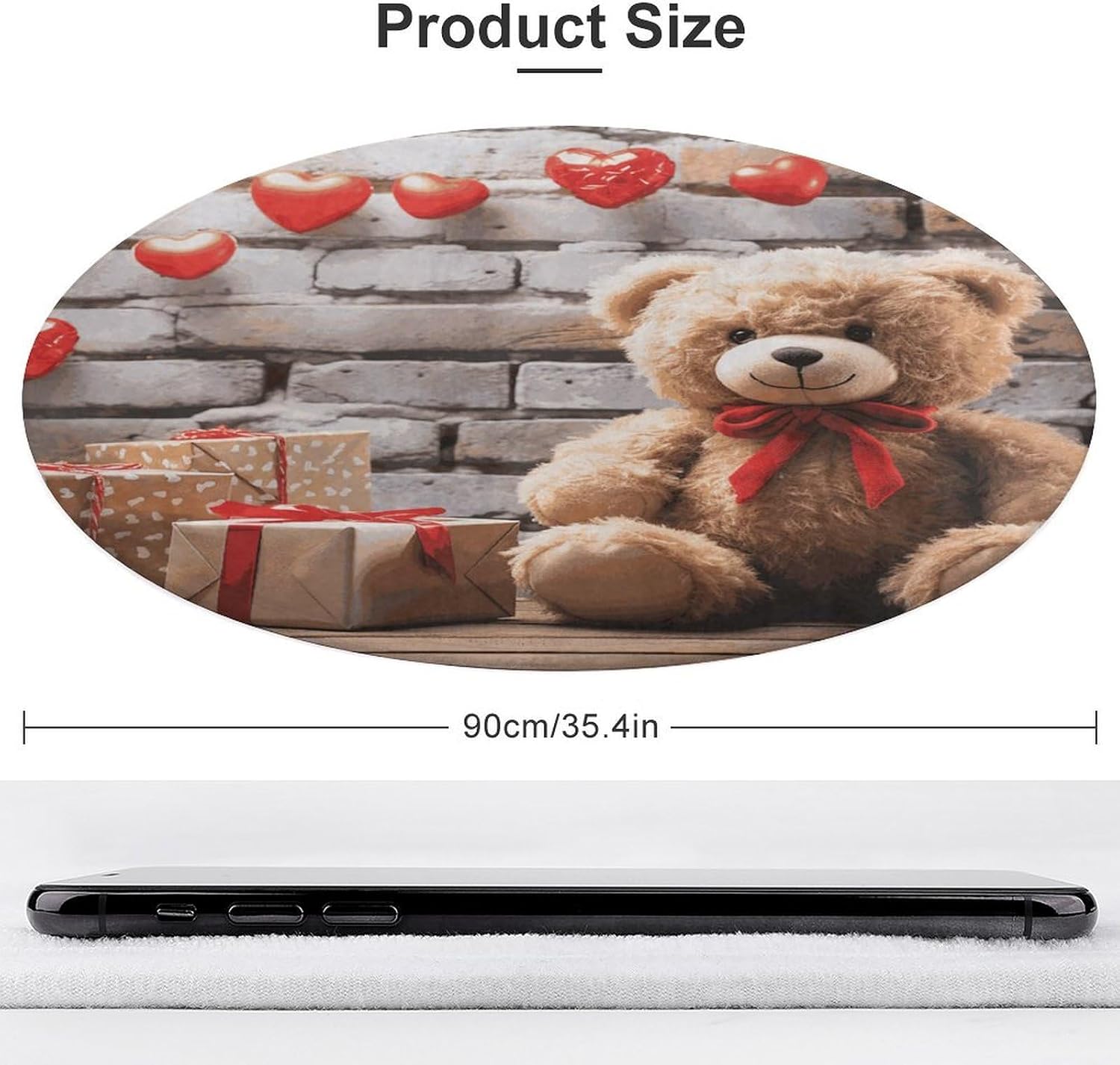 Cute Bear Valentine Gift Coral Velvet Round Floor Mat Non-Slip Bath Rug Floor Covering for Bathroom Vanity Guest Suite & Vacation Home