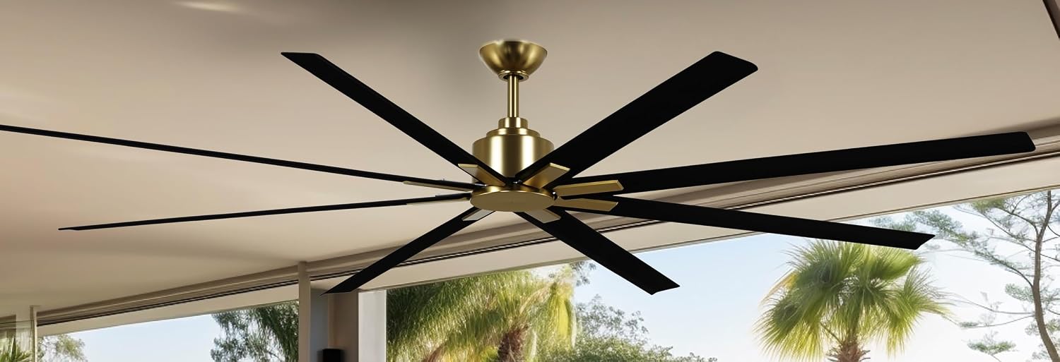 MINKA-AIRE F896-84-SBR/CL Xtreme H2O 84 Inch DC Motor Outdoor Ceiling Fan with Remote Control in Soft Brass Finish with Coal Blades