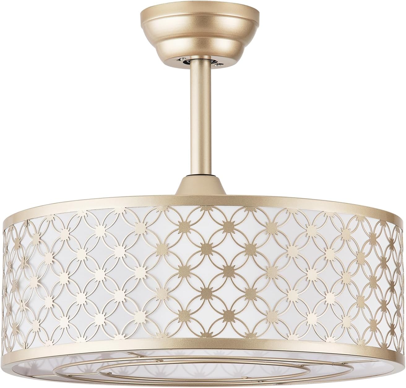 Gold Fandelier Ceiling Fan with Light, 20' Caged Gold Chandelier Ceiling Fans with Lights Remote Control, Fabric Mid-Century Modern with 6 Speeds for Bedroom, Nursery, Living Room.
