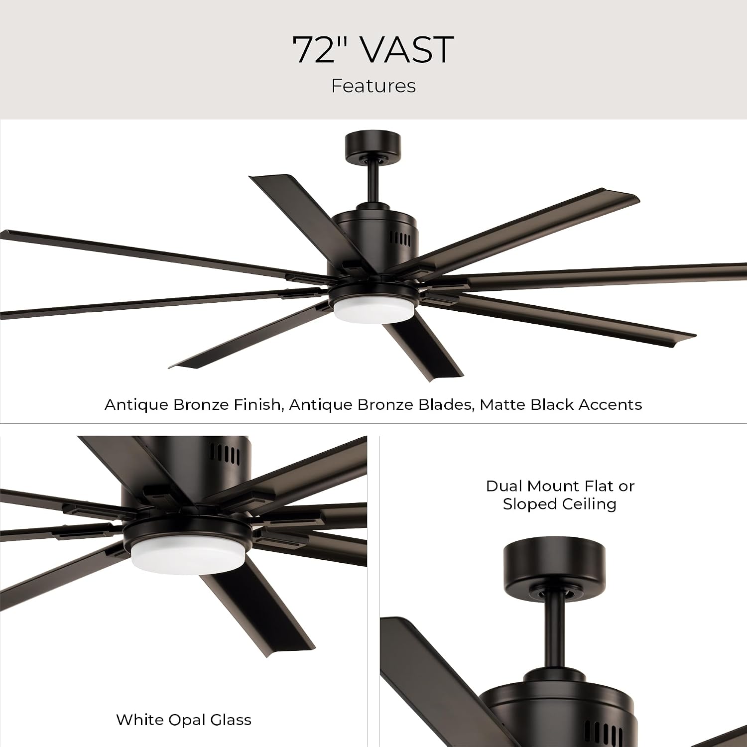 Vast Collection 72-Inch 8-Blade Bronze Modern Ceiling Fan