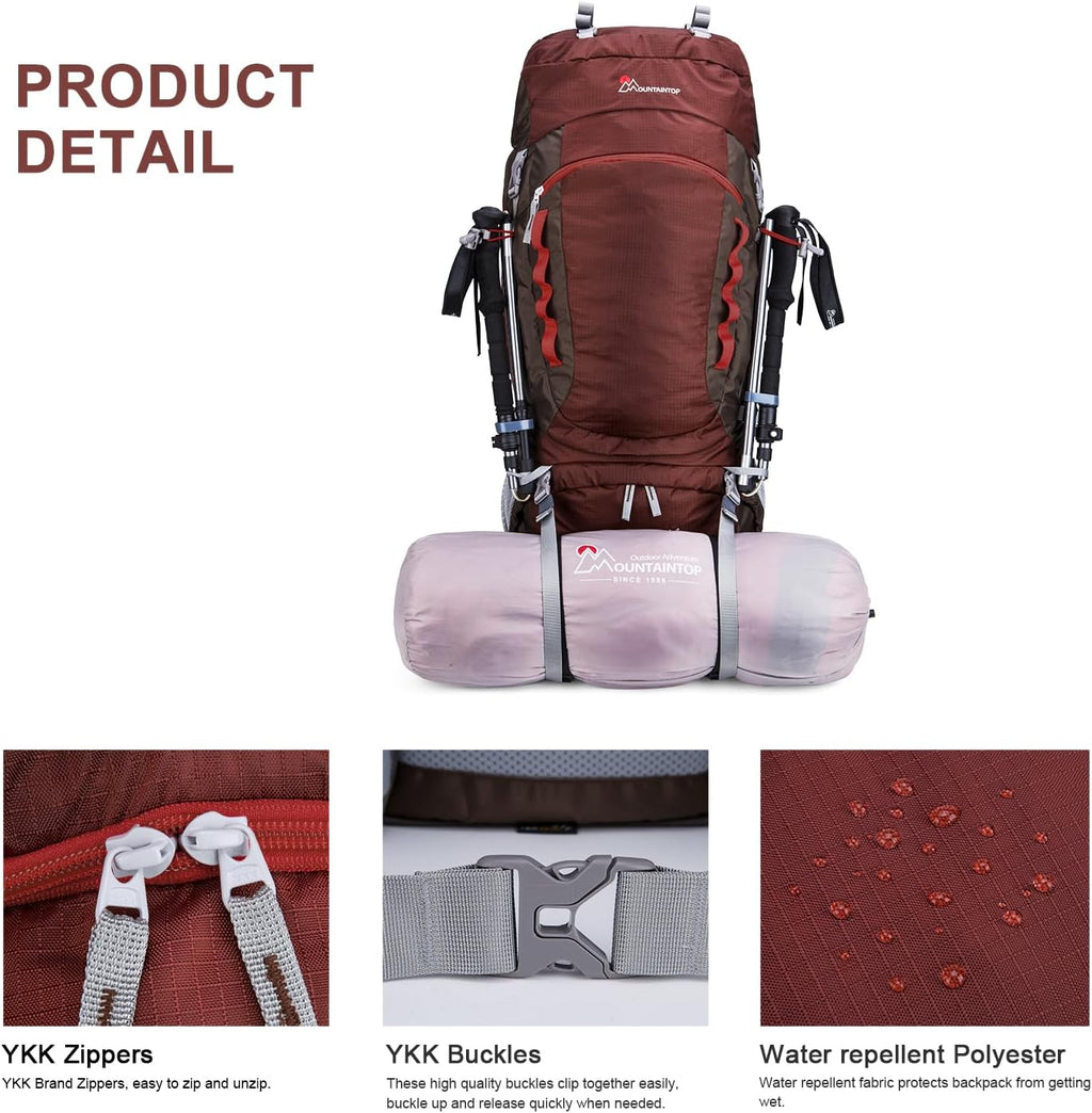 MOUNTAINTOP 80L Internal Frame Backpack for Man & Women Backpacking Hiking Backpack with Rain Cover