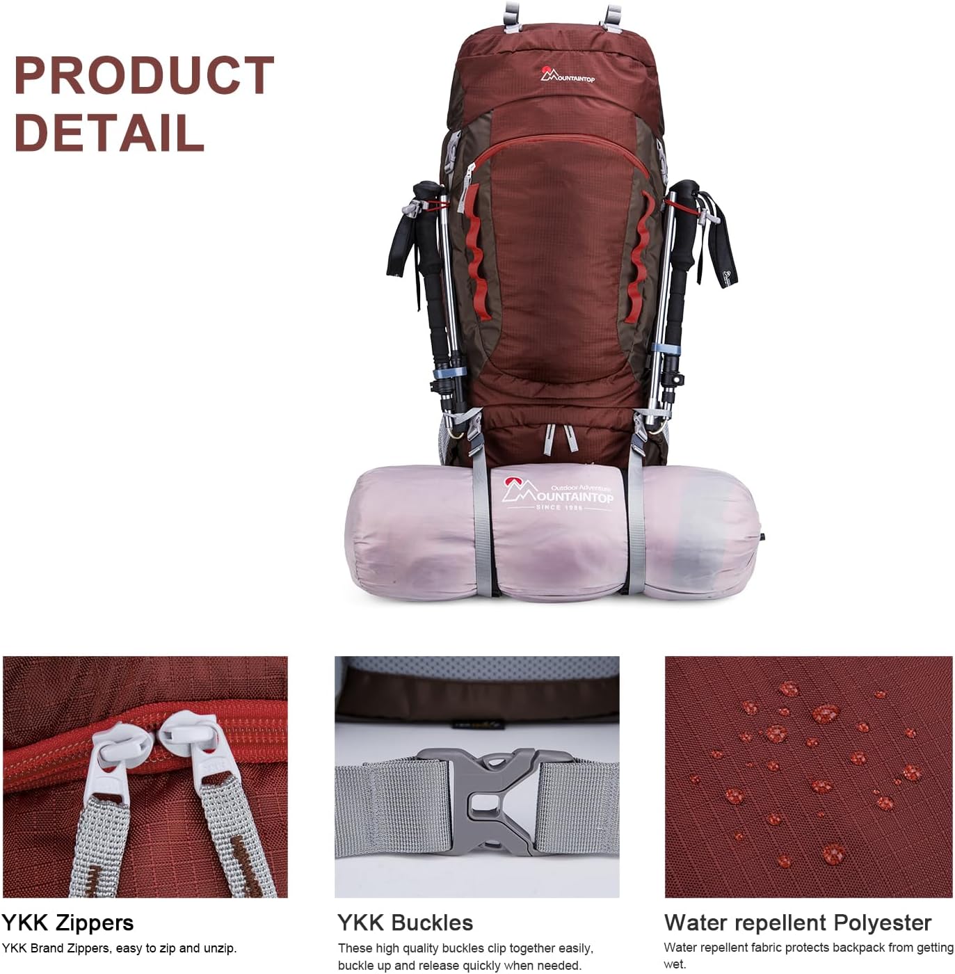 MOUNTAINTOP 80L Internal Frame Backpack for Man & Women Backpacking Hiking Backpack with Rain Cover