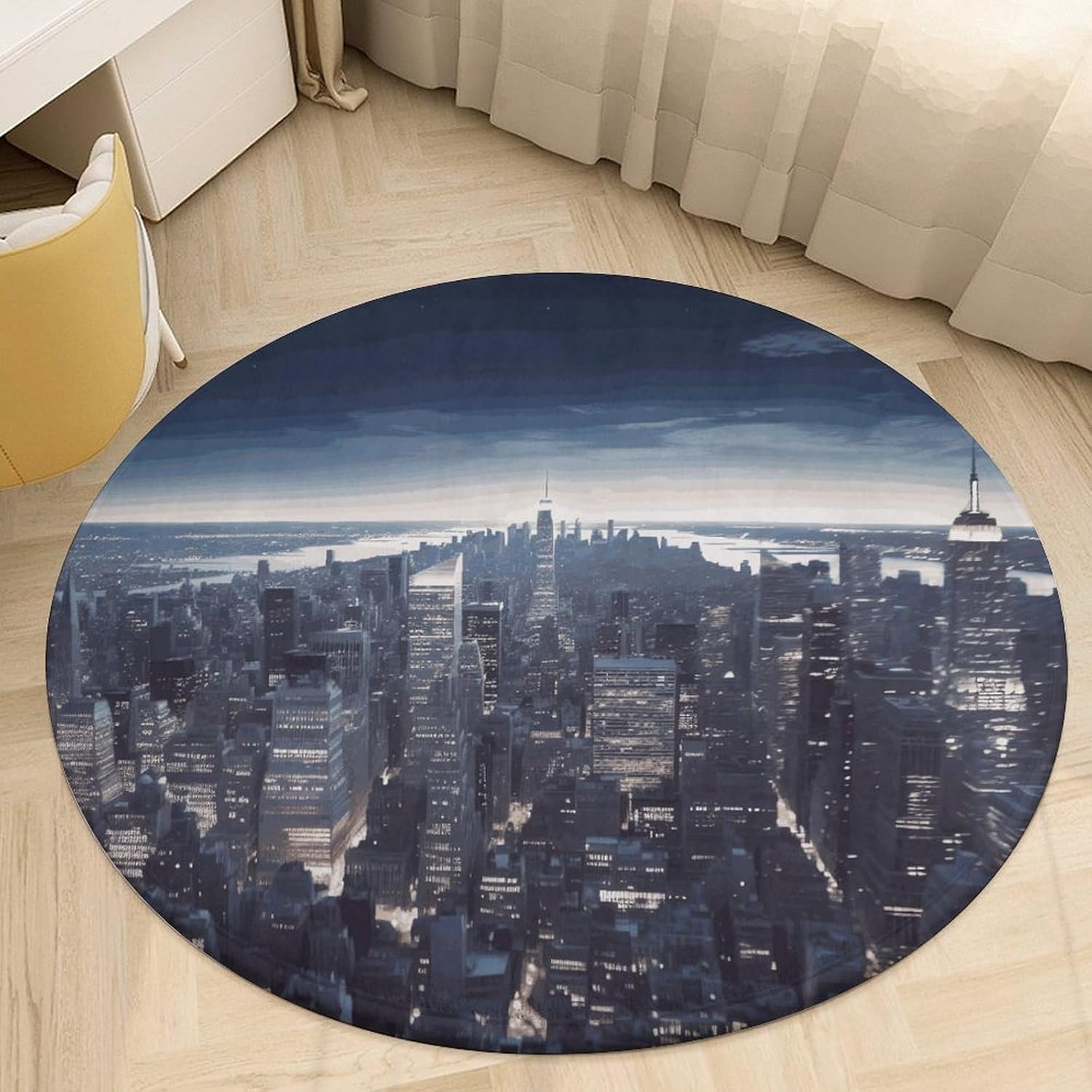 New York City1 Coral Velvet Round Floor Mat Non-Slip Bath Rug Floor Covering for Bathroom Vanity Guest Suite & Vacation Home