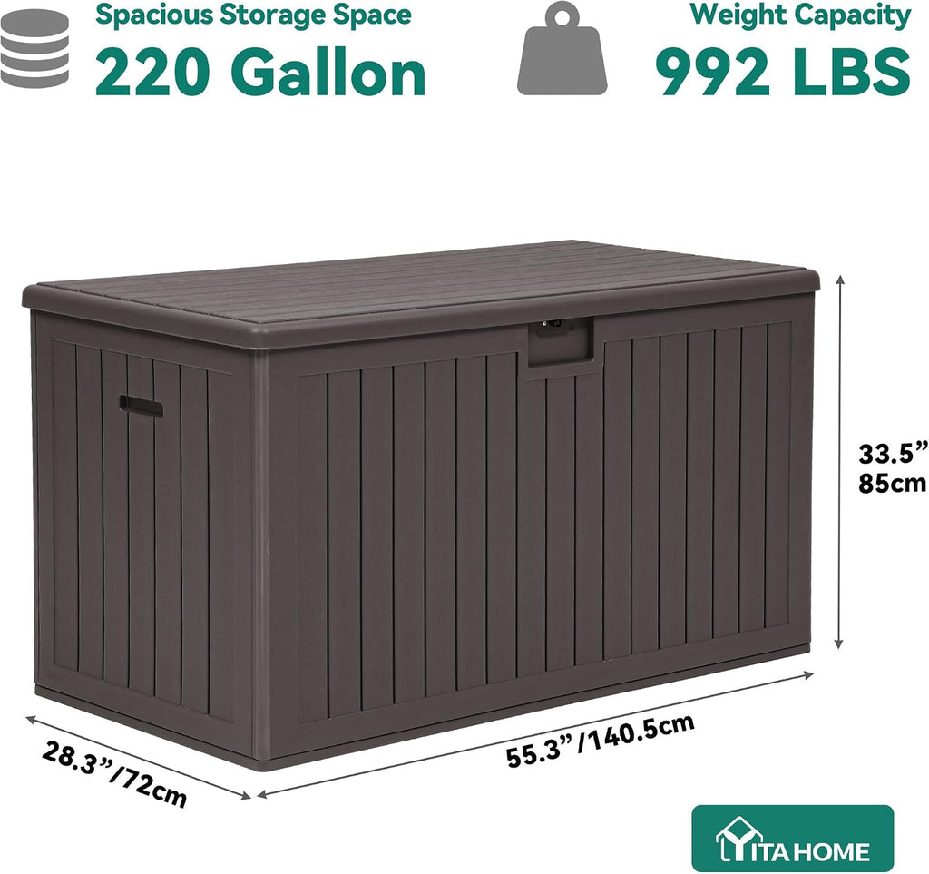 YITAHOME 220 Gallon Double-Wall Deck Box with Divider & Side Handles, Outdoor Large Storage for Patio Furniture Cushions, Garden Pool Accessories, Water Resistant & Lockable