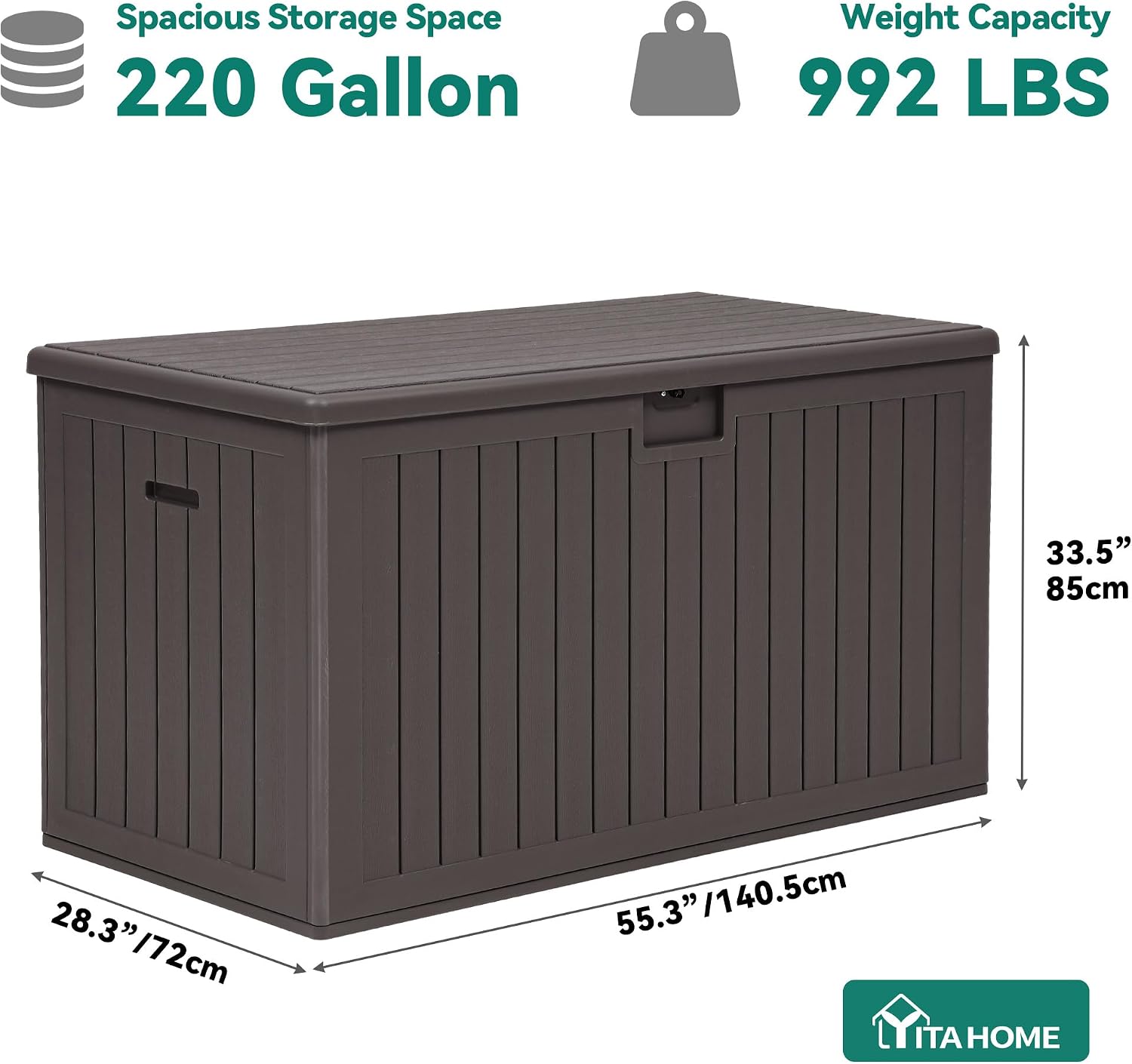 YITAHOME 220 Gallon Double-Wall Deck Box with Divider & Side Handles, Outdoor Large Storage for Patio Furniture Cushions, Garden Pool Accessories, Water Resistant & Lockable