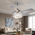 Parrot Uncle Ceiling Fans with Lights and Remote 52 Inch Ceiling Fan with Light for Bedroom Crystal Chandelier Outdoor Ceiling Fans for Patios Covered, Silver