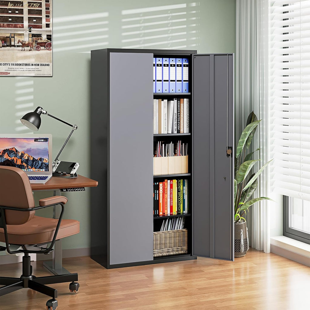 Letaya Metal Garage Storage Cabinets with Lock Door and Adjustable Shelves, Steel Tool Cabinets for Home,Office,Warehouse Organisieren (Black Gray)