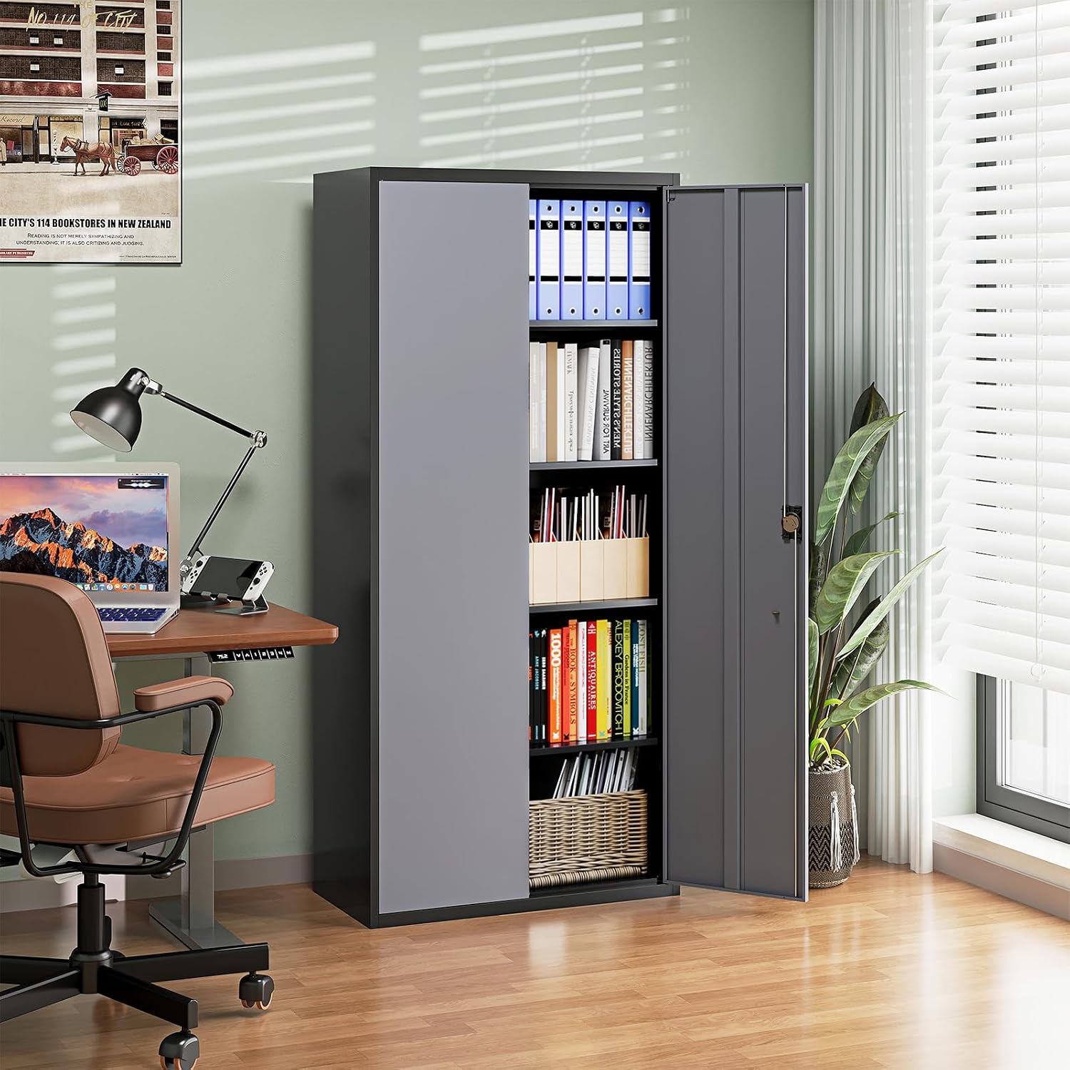 Letaya Metal Garage Storage Cabinets with Lock Door and Adjustable Shelves, Steel Tool Cabinets for Home,Office,Warehouse Organisieren (Black Gray)