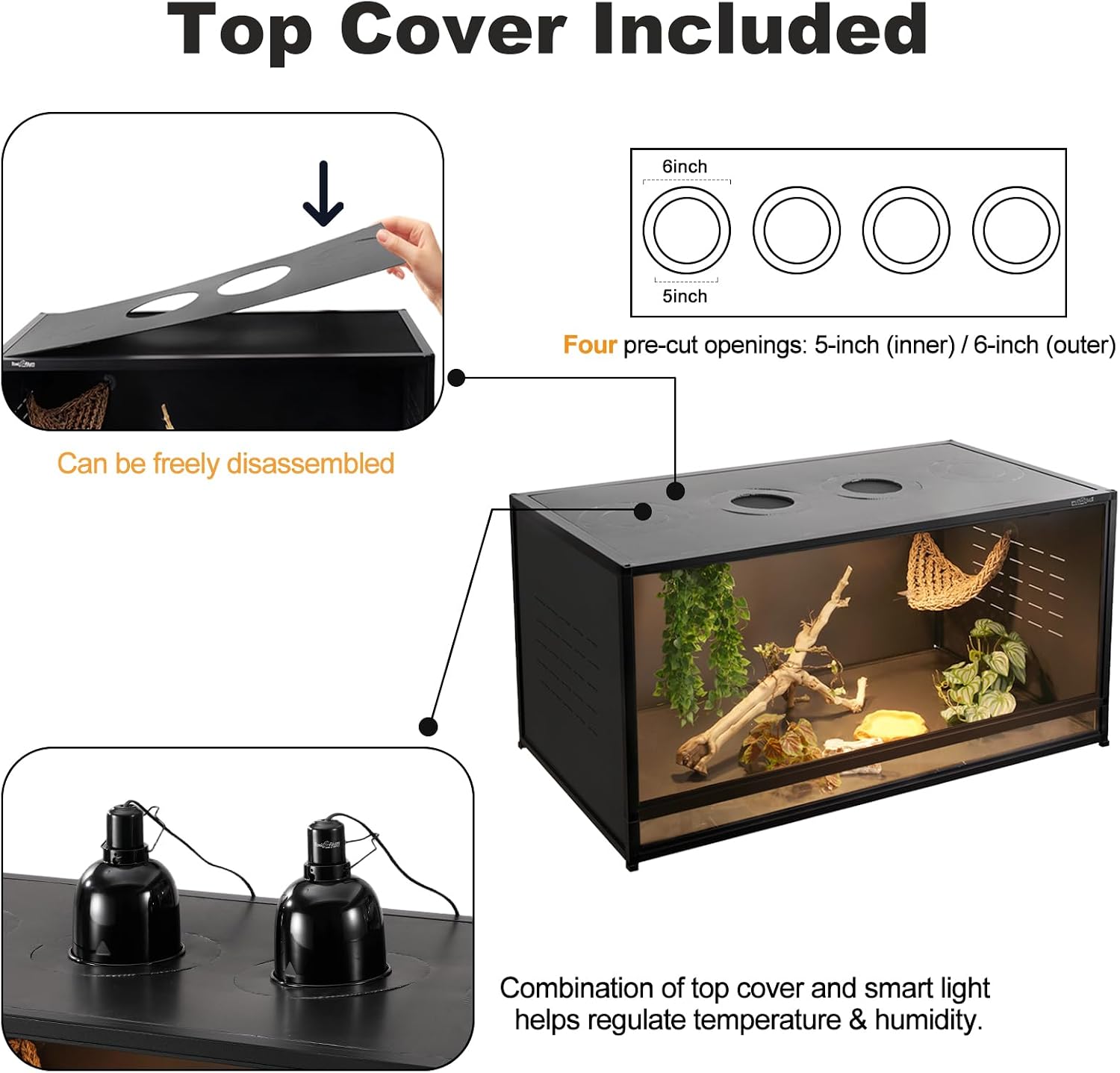 Reptile Tank 120 Gallon, 48'x24'x24' Large Reptile Enclosure for Bearded Dragon and Ball Python,Snake Terrarium with Heavy Duty Screen Front Sliding Tempered Glass Door, Combination Lock
