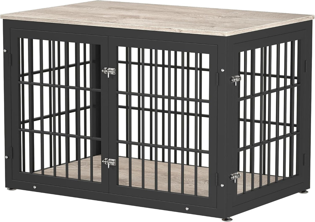 rehomerance 48 Inch Heavy Duty Dog Crate Furniture for Large and Medium Dogs, Decorative Pet House End Table, Wooden Cage Kennel Furniture Indoor, Grey