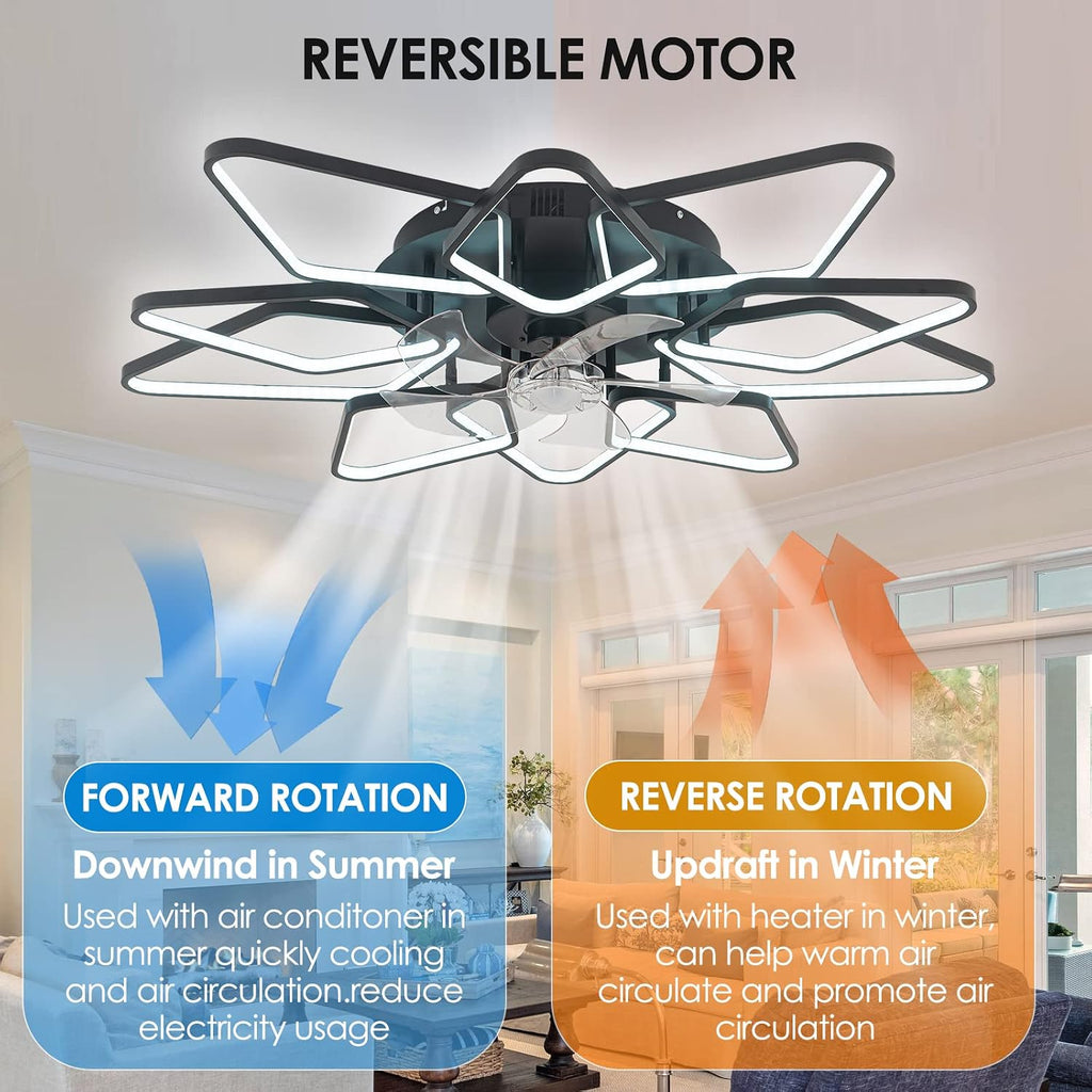 39'Ceiling Fan with Lights Remote APP Control,Modern Bladeless Ceiling Fan with Lights,Flush Mount Ceiling Fan with 6-Speed Reversible Blades,Low Profile Ceiling Fan for Bedroom Living Room (Black)…