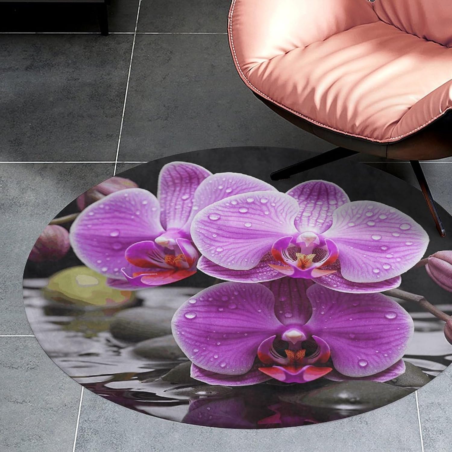 Purple Orchid Coral Velvet Round Floor Mat Non-Slip Bath Rug Floor Covering for Bathroom Vanity Guest Suite & Vacation Home