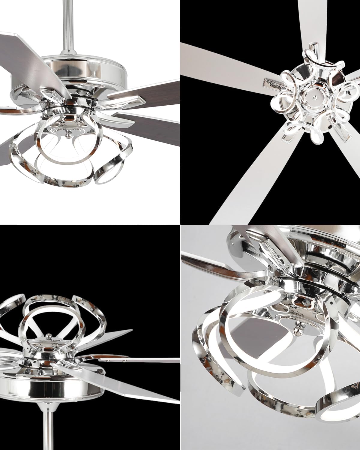 Ceiling Fans with Lights and Remote - Modern Silver Ceiling Fan with Light and Remote, 3CCT, 6 Speeds, Quiet, Dual-Sided Reversible Blades Indoor Outdoor Chandelier Fan for Bedroom Living Room