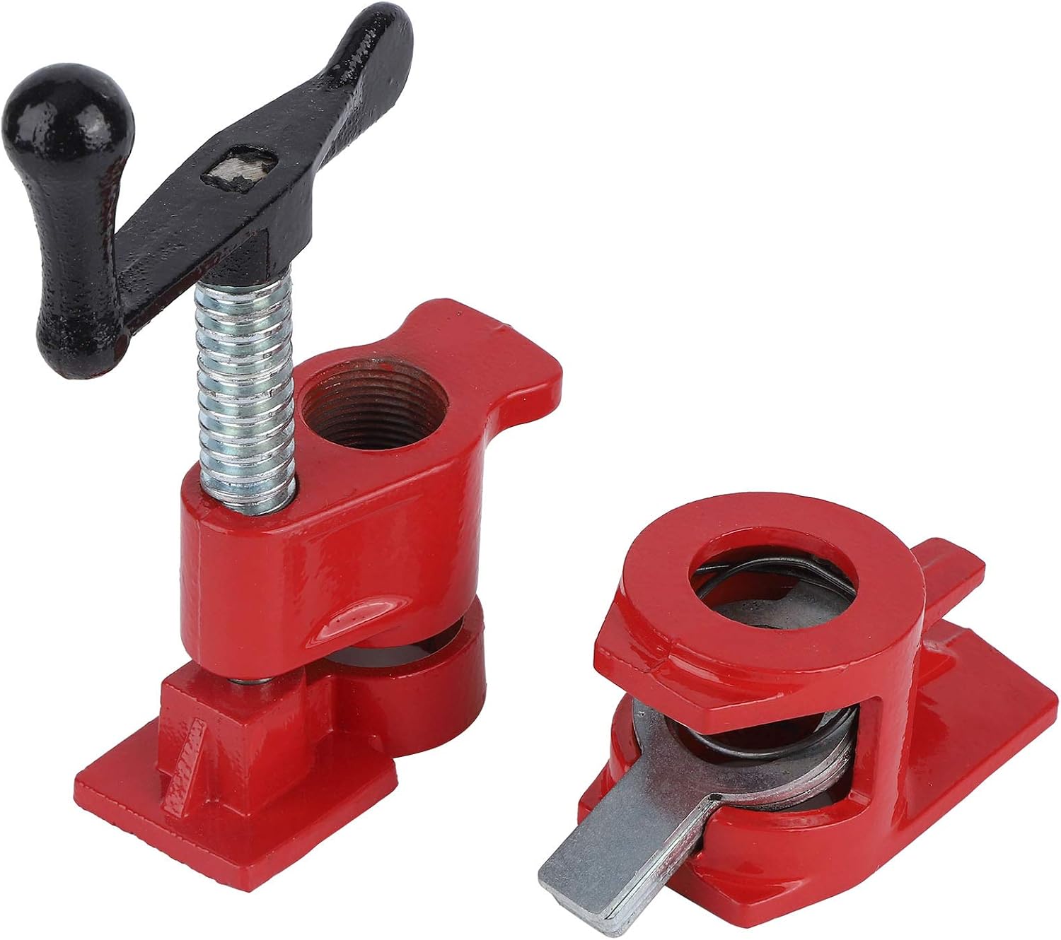 3/4 Inch Heavy Duty Wood Metal Pipe Clamp Set, Quick Release Wide Base Iron, 4 Pieces - Durable Cast Iron, Ergonomic Handle, Ideal for Woodworking and Cabinetry